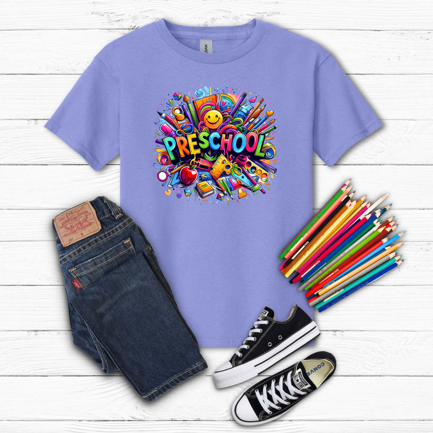 BTS School Supplies Art Collage Cotton Tee