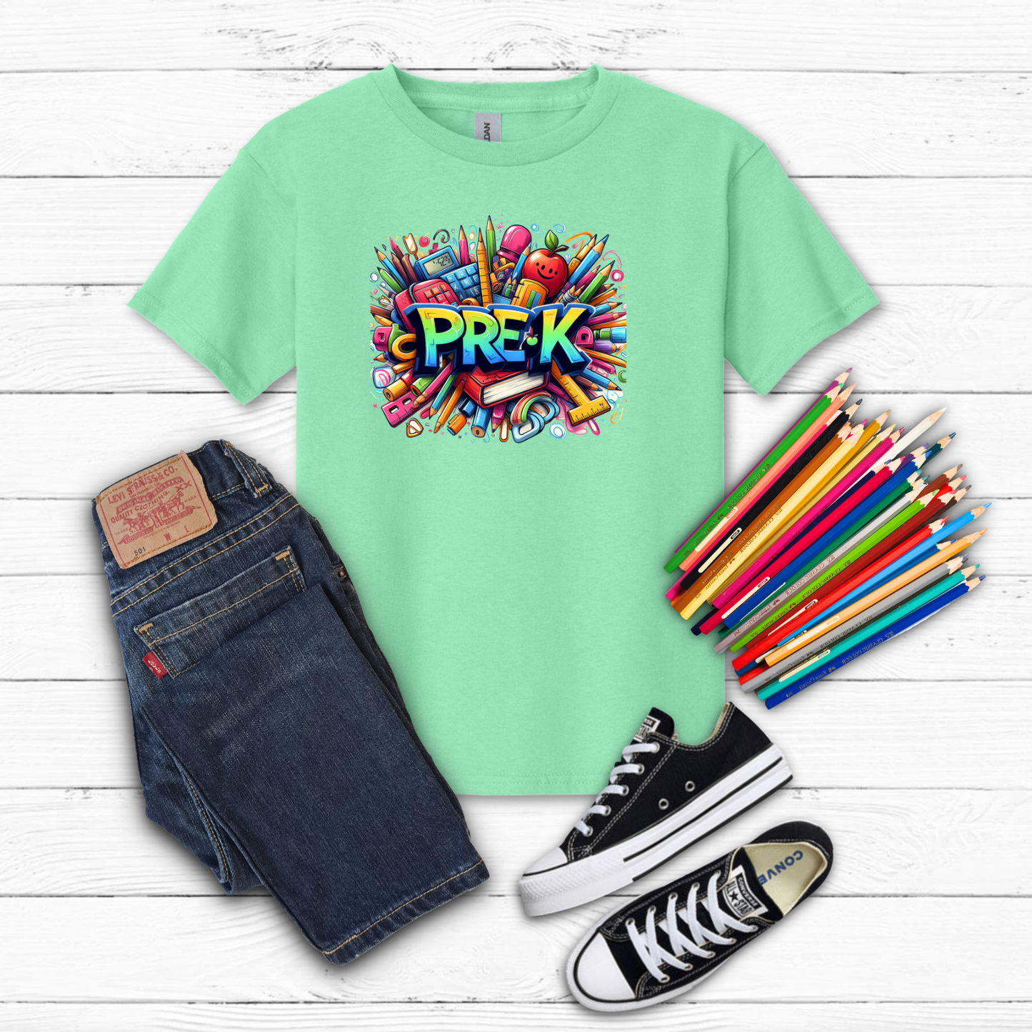 BTS School Supplies Art Collage Cotton Tee