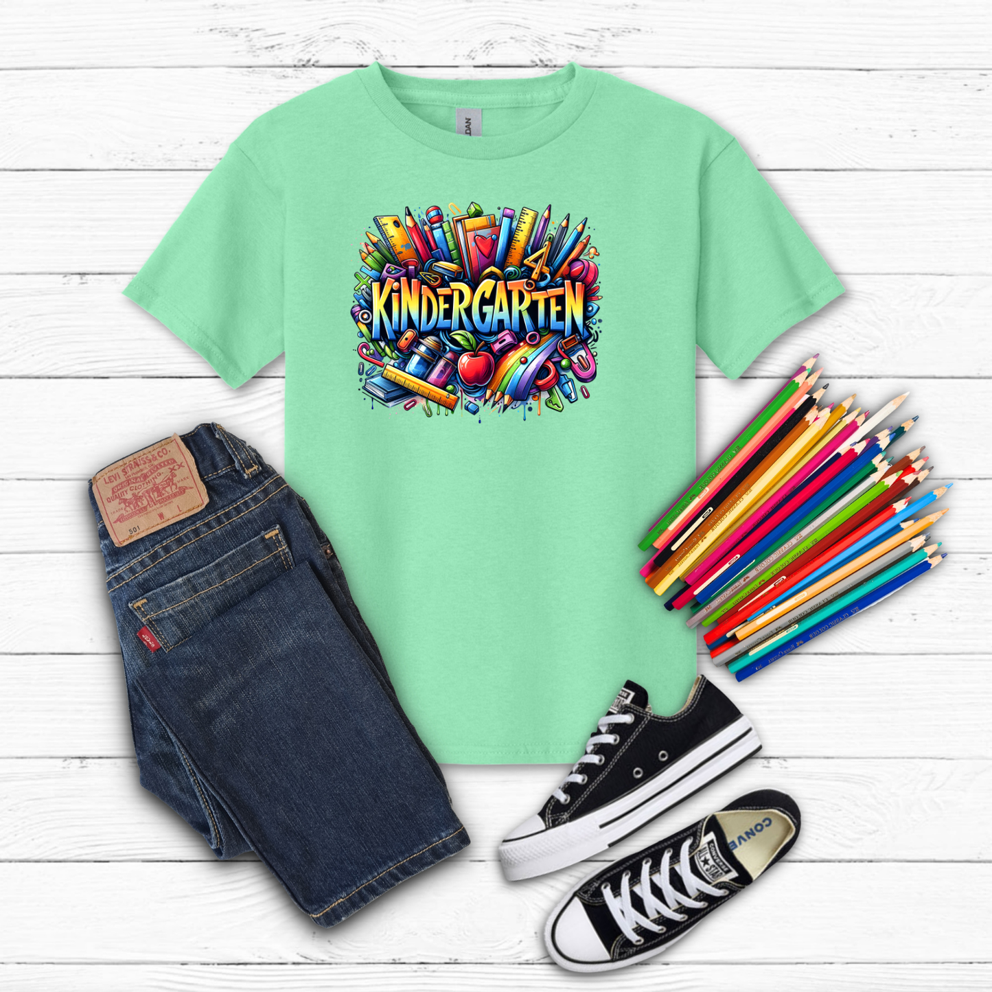 BTS School Supplies Art Collage Cotton Tee