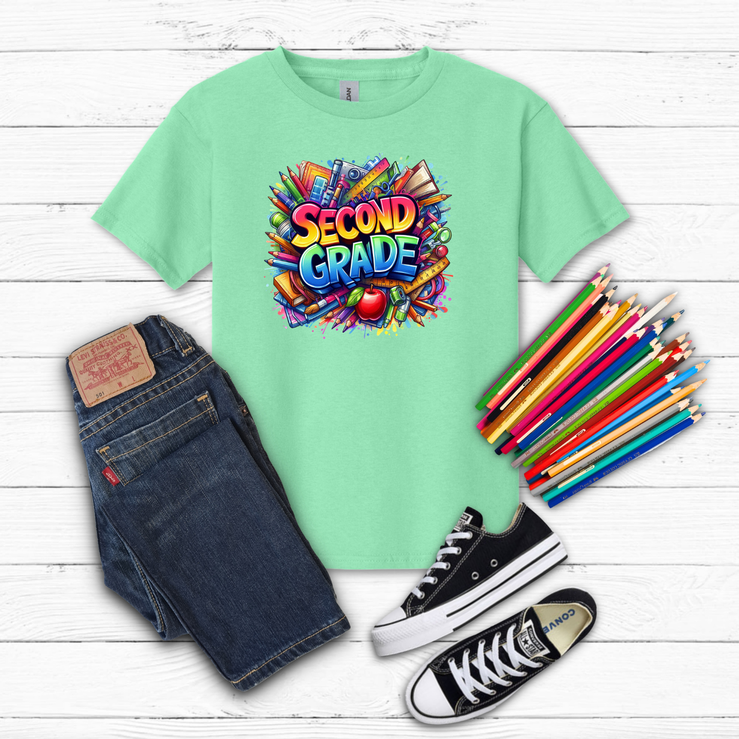 BTS School Supplies Art Collage Cotton Tee