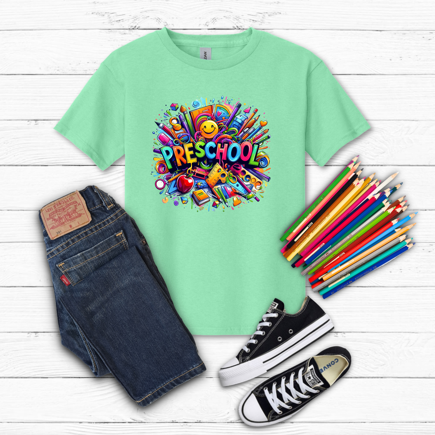 BTS School Supplies Art Collage Cotton Tee