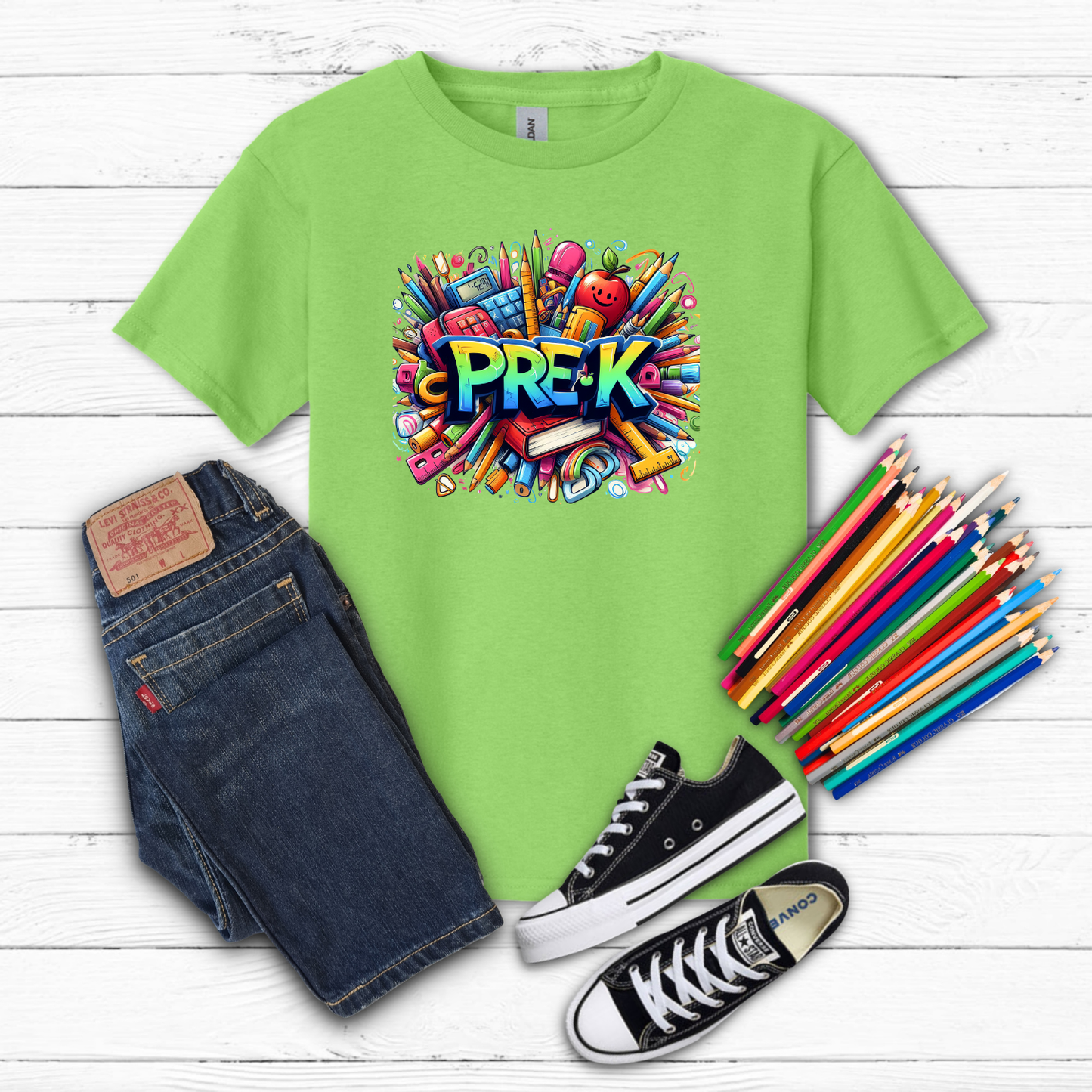 BTS School Supplies Art Collage Cotton Tee