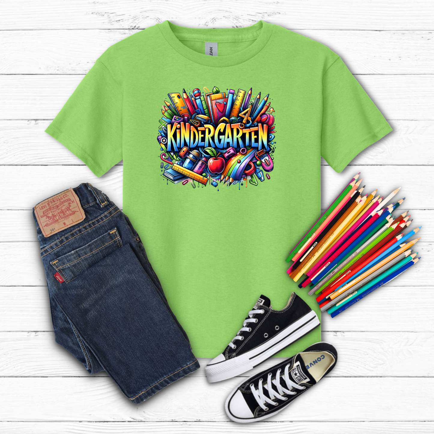 BTS School Supplies Art Collage Cotton Tee