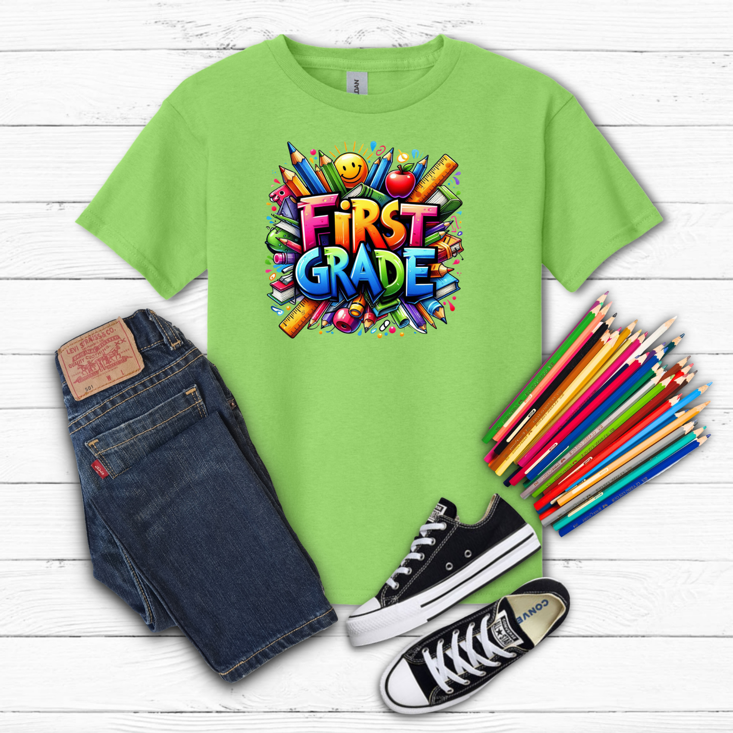 BTS School Supplies Art Collage Cotton Tee