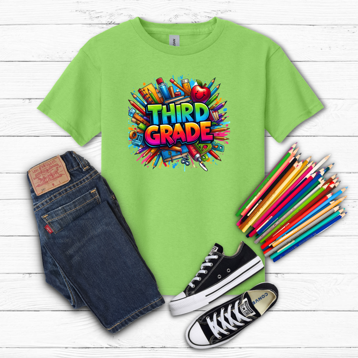 BTS School Supplies Art Collage Cotton Tee