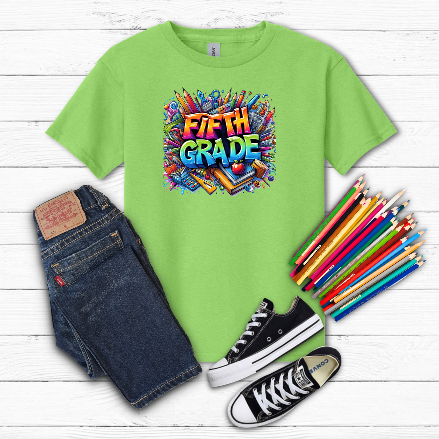 BTS School Supplies Art Collage Cotton Tee