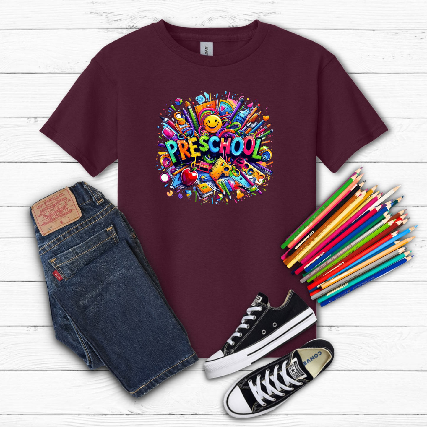 BTS School Supplies Art Collage Cotton Tee