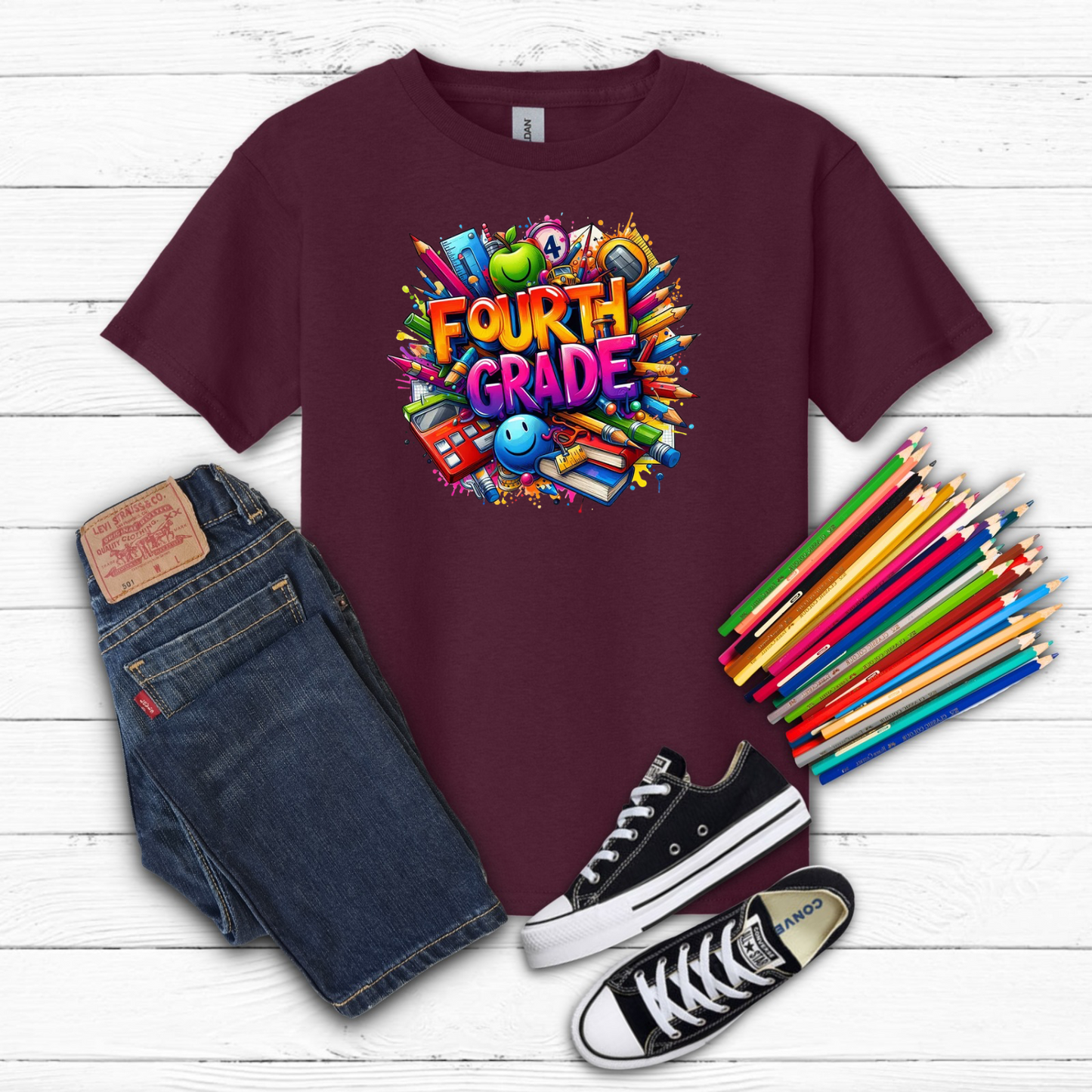 BTS School Supplies Art Collage Cotton Tee