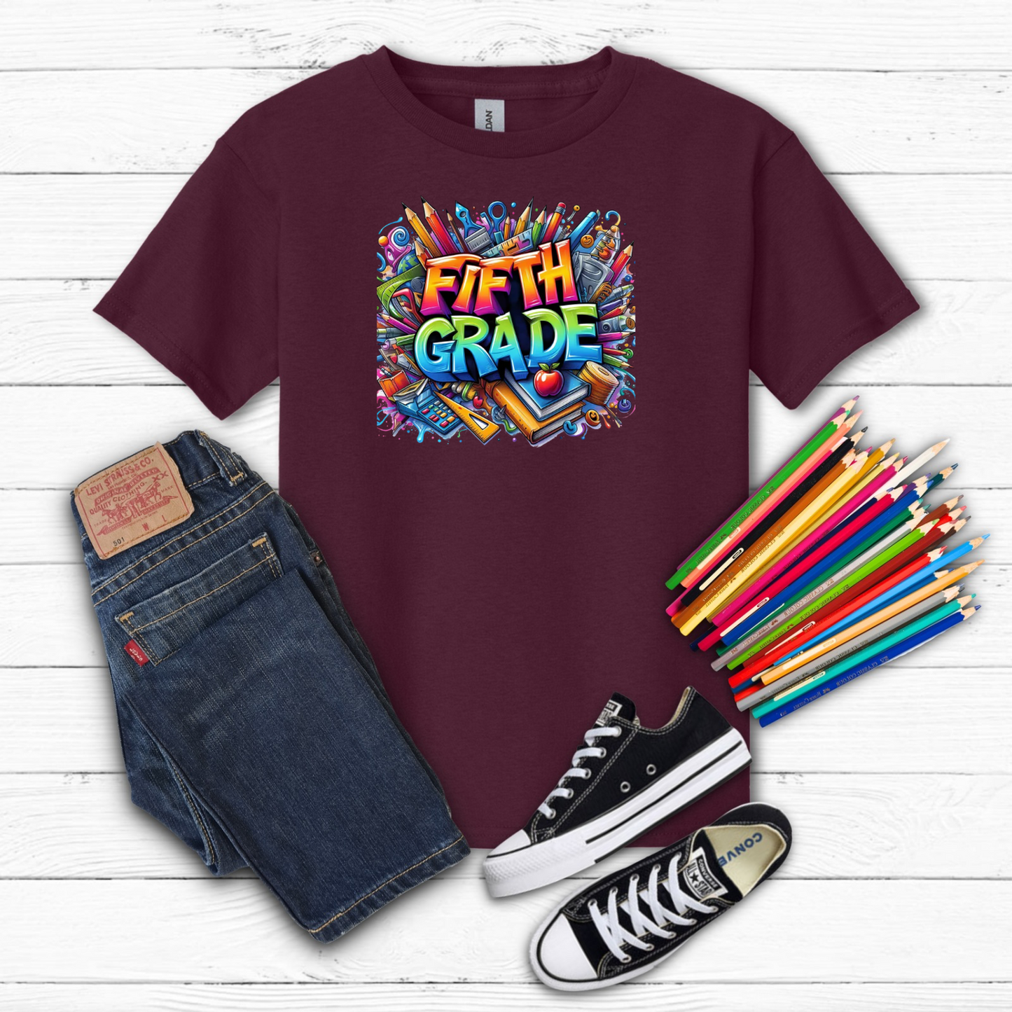 BTS School Supplies Art Collage Cotton Tee