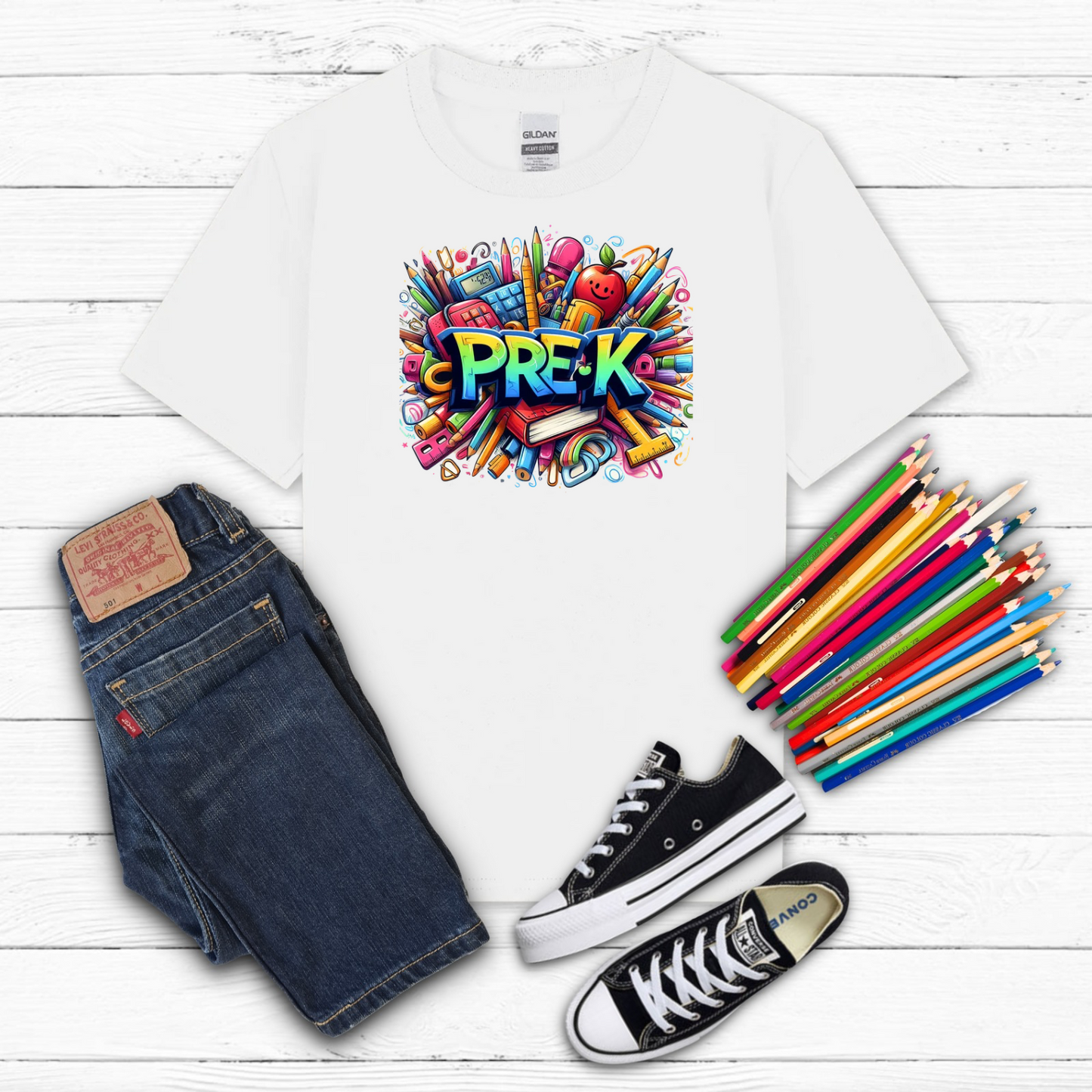 BTS School Supplies Art Collage Cotton Tee