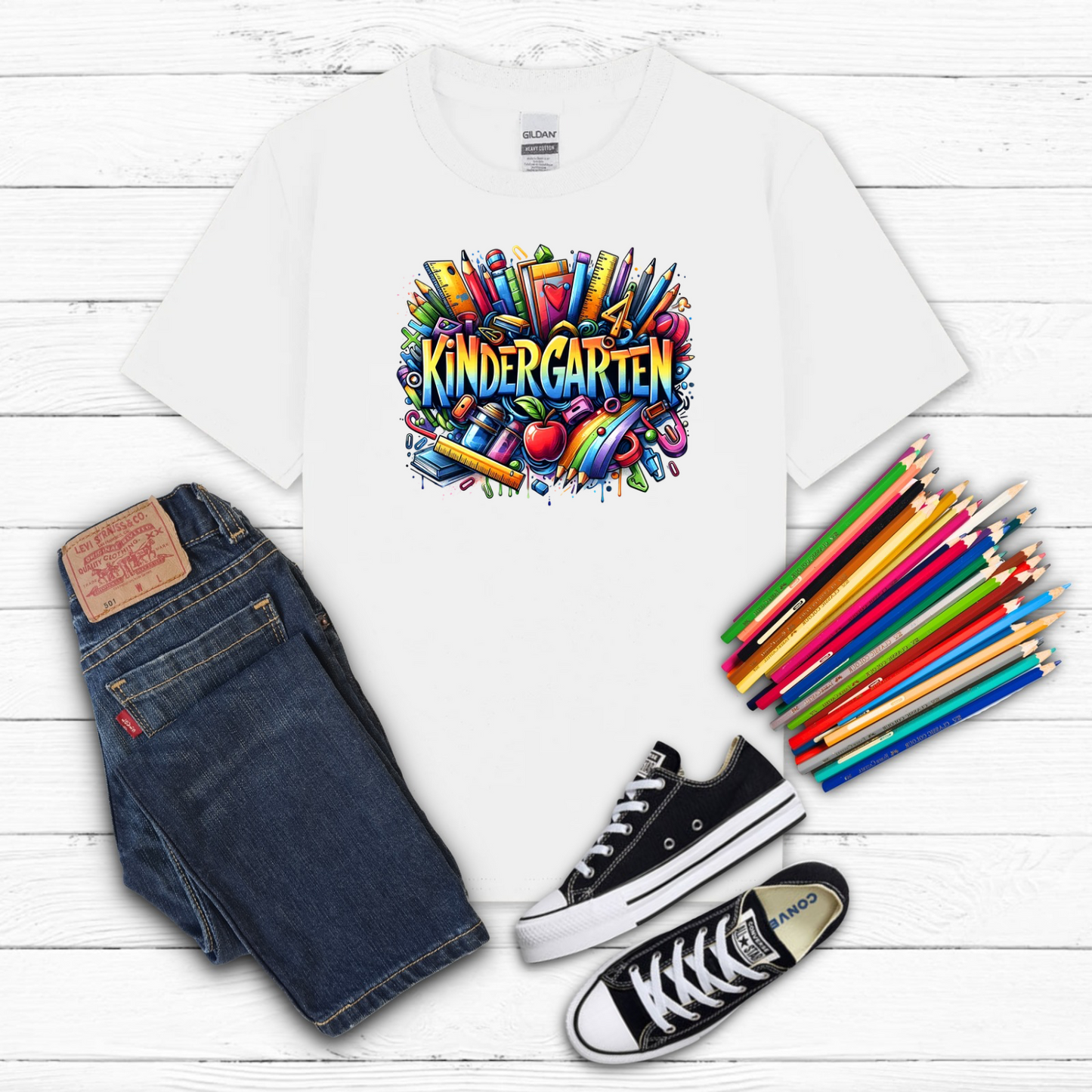 BTS School Supplies Art Collage Cotton Tee