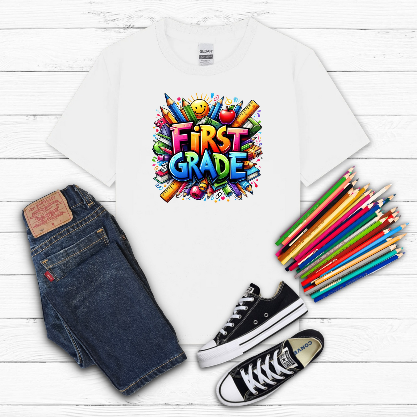 BTS School Supplies Art Collage Cotton Tee